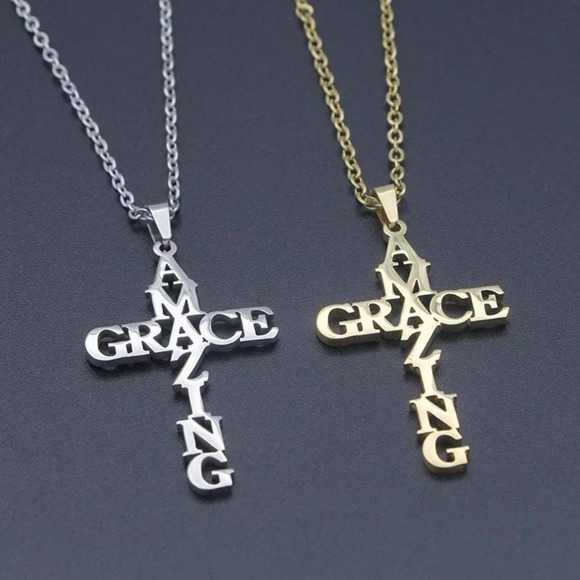 "Amazing Grace" Cross 18k Gold Plated Necklace - Picture 4 of 9